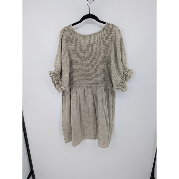 Three Bird Nest Dress Womens Medium Tan Boho Smocked Cotton Gauze Oversized NWT - Picture 5 of 8